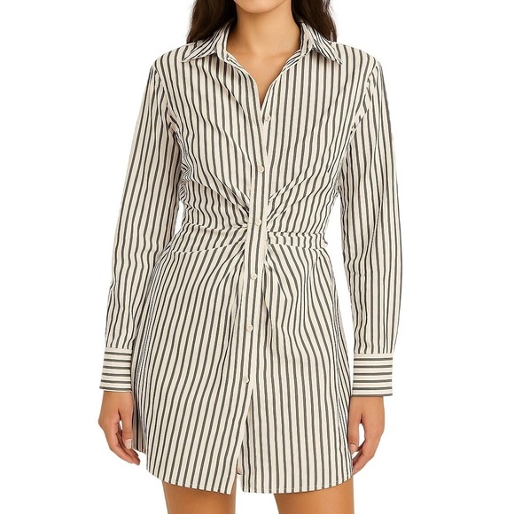 Moon River Tops - Moon River Striped Shirt Dress Medium M Blue White Ruched Coastal Office Tunic‎